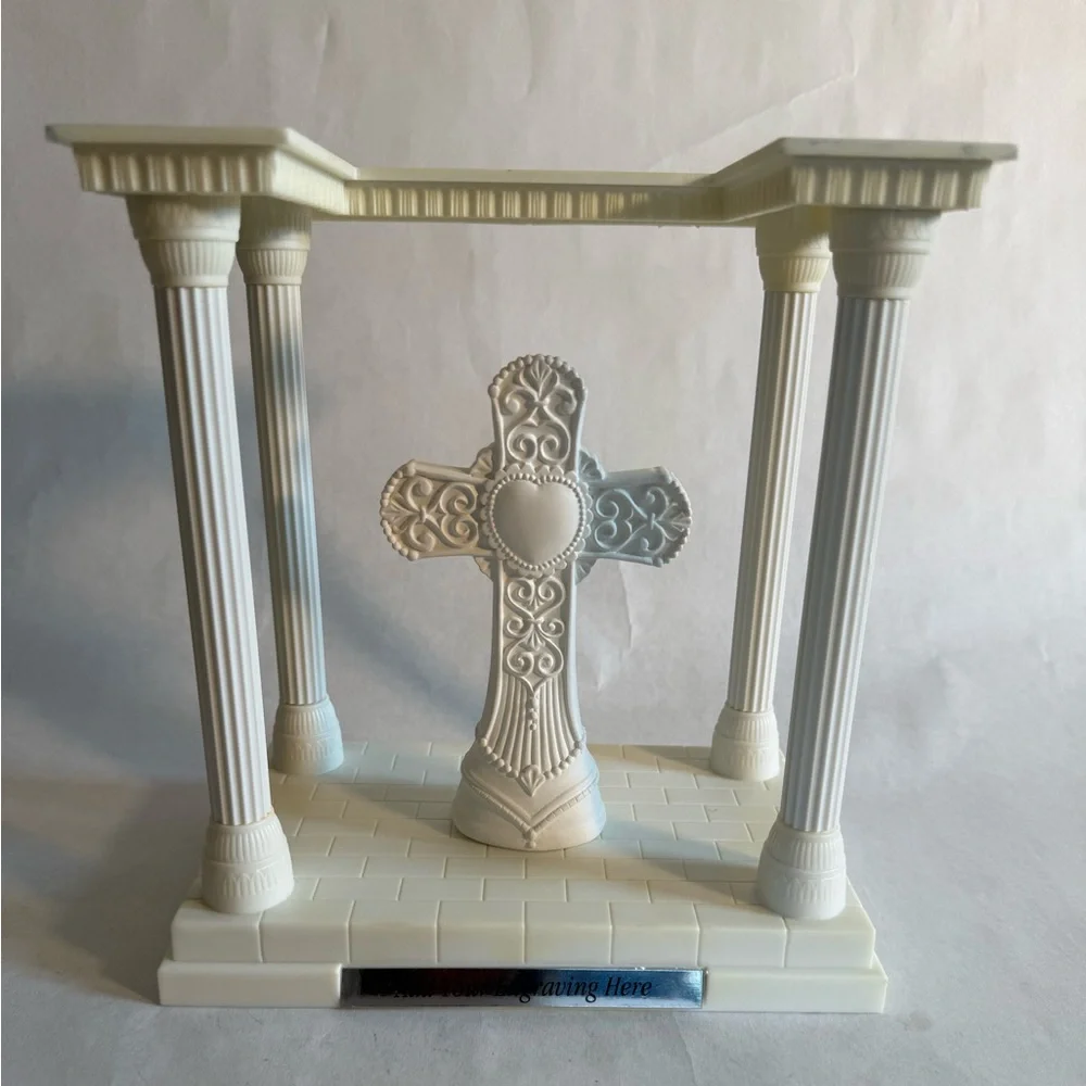 Elegant White Decorative Cross Cake Topper